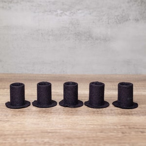 5 Hand Made Felt Black Top Hats For Crafting or Decorating -  2&quot; Tall