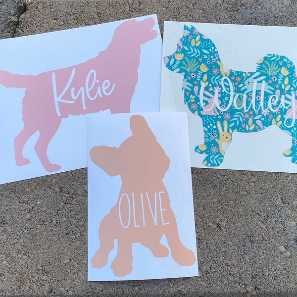 Stickers silhouette de chien personnalisés - toutes les races - stickers voiture - Stickers yéti - chiens avec nom - amoureux des chiens - vinyle autocollant - sticker chien