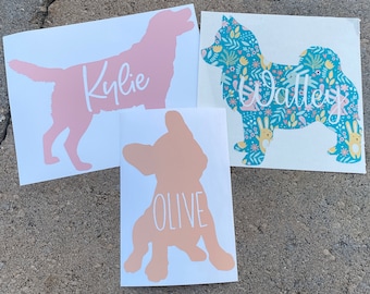 Custom Dog Silhouette Stickers - All Breeds - Car Decals - Yeti Stickers - Dogs With Name - Dog Lover - Vinyl Sticker - Dog Decal