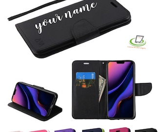 Personalized Leather Flip Wallet Case Credit Card Slots Pouch Cover Custom Name /Monogram Decal Sticker Vinyl For Apple iPhone 11 /Pro /Max