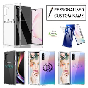 May include: A variety of clear phone cases with different designs. Some cases have a solid color, while others have a gradient or a pattern. One case has the text "custom text" on it. Another case has the text "Wxy" on it. Another case has the letter "B" in a wreath on it. Another case has the initials "LTN" on it.