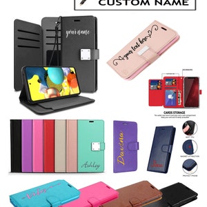 Cartera de cuero Funda para teléfono Ranuras de crédito Titular de la tarjeta de identificación Funda de almacenamiento con texto de nombre personalizado para TCL 30 / 30 PLUS / 30 5G
