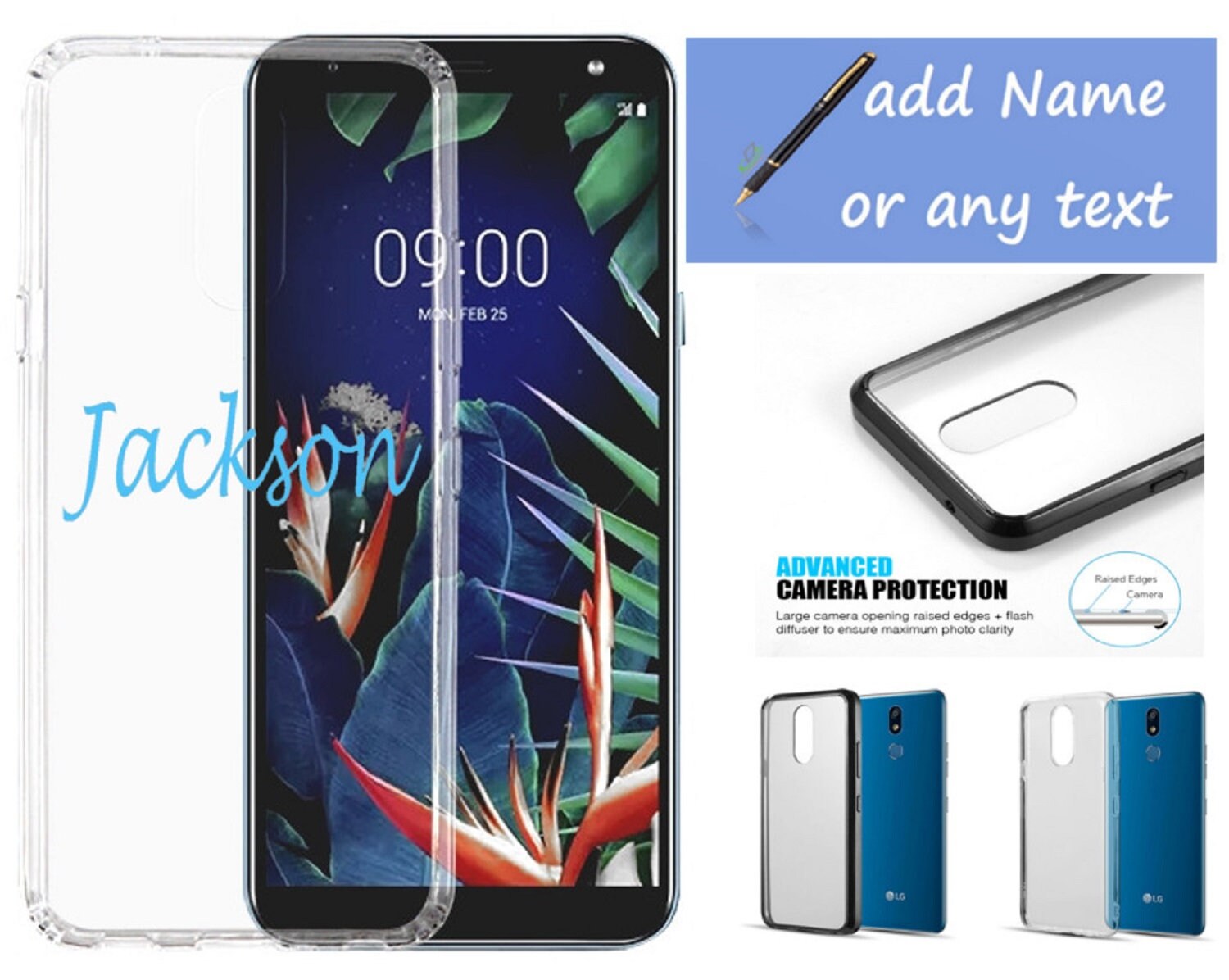 Lg K40 Personalised Protective Clear Hybrid Phone Cover Custom Etsy
