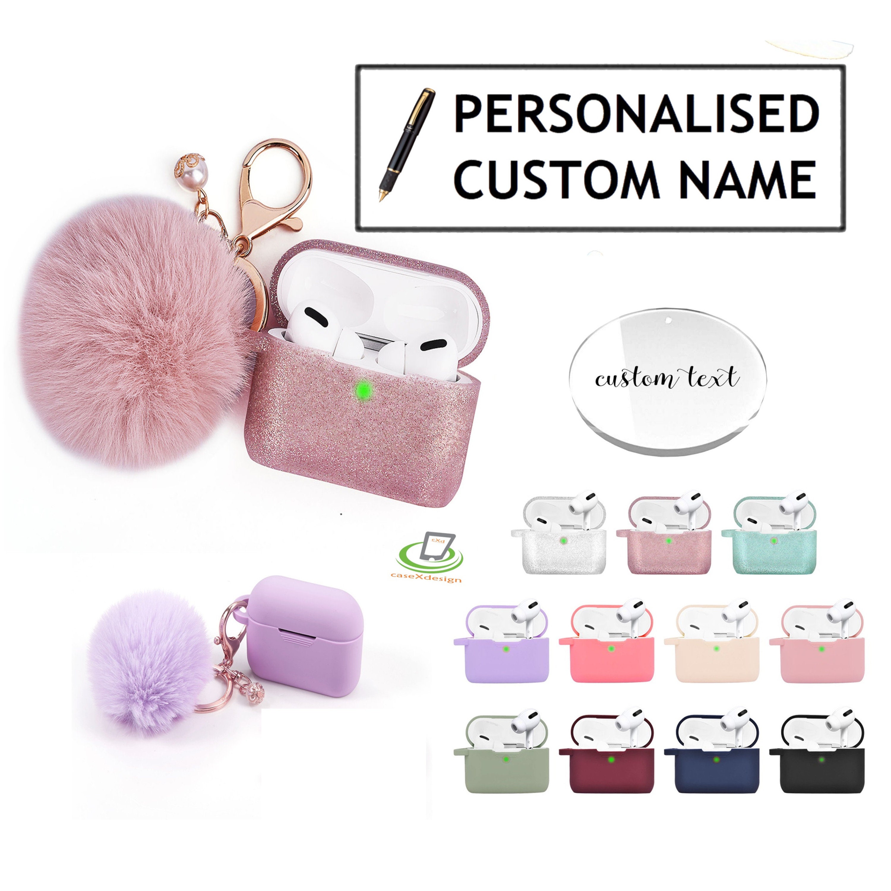 Silicone Protective Case with Faux Fur Pom Pom Keychain for AirPods Pro  (2nd Generation) - Lavender - HD Accessory