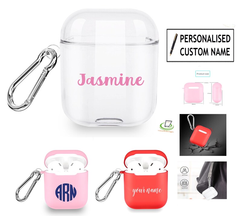 Apple Airpods 1 & 2 Personalized Custom Name Text / Monogram Initial Decal Sticker Vinyl Airpods Case Hybrid Sim Shockproof Hard PC Cover 