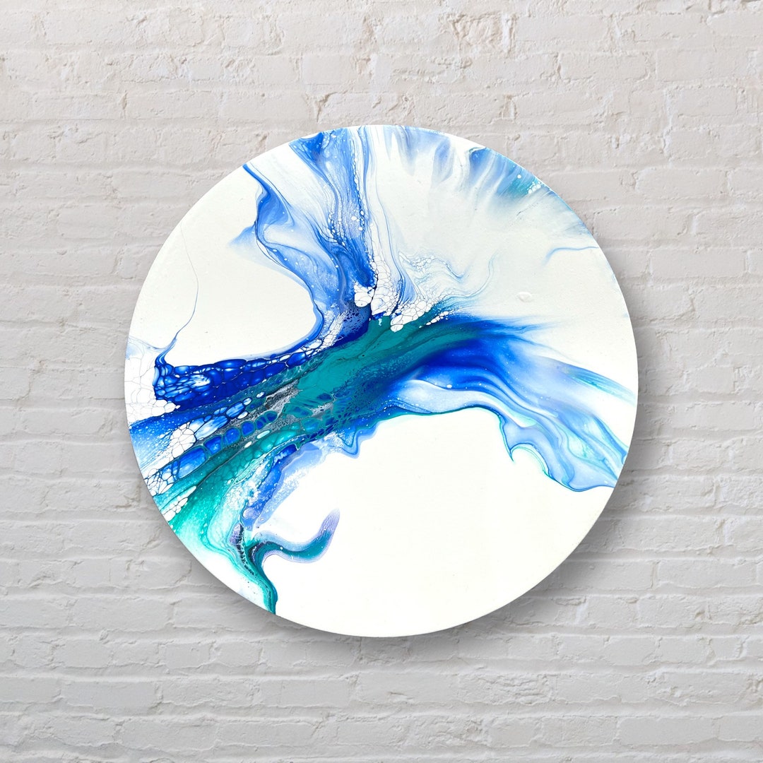 12” Blue and White Fluid Art Abstract Painting • Small Abstract Artwork ...