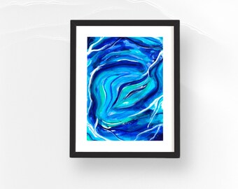 Calming Blue Abstract Painting • Modern Art On Paper • 11x15 Original Hand Painted Art • Trendy Wall Decor