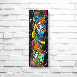 Modern Colorful Graffiti Art • Original Abstract Painting • Raw Artwork Wall Decor • 12x36 Canvas Abstract Expression