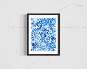 Modern Abstract Art On Paper Painting • Minimalist Blue Patterned Painting • 9x12 Spray Art • Wall Decor