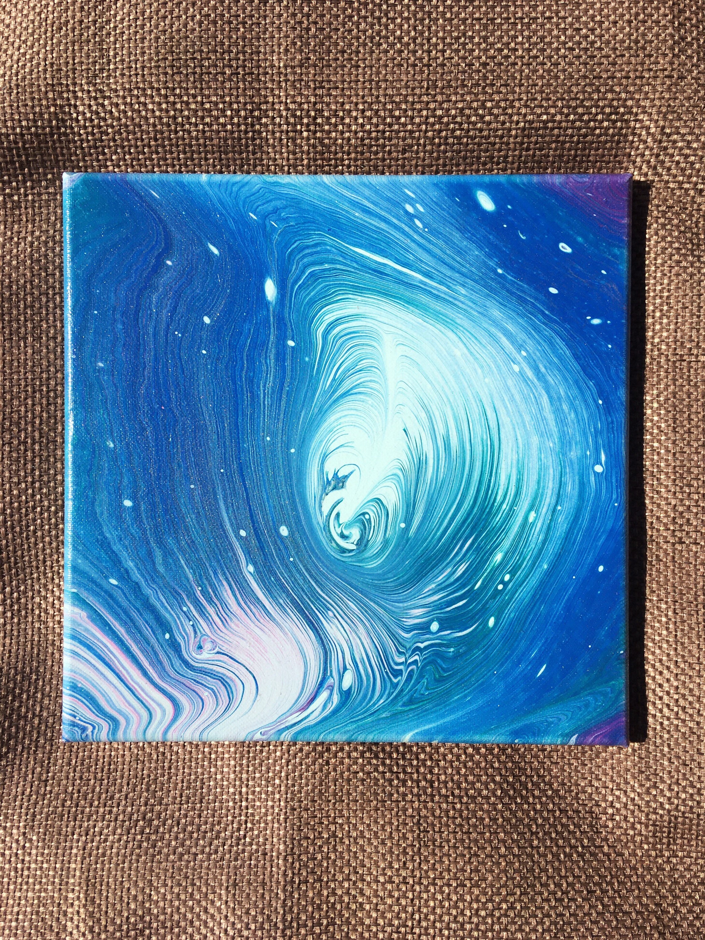 8x10 in. Wall art Silver Blue Home decor Wall decor Purple White Abstract Acrylic Pour Painting on Canvas Original Fluid Art