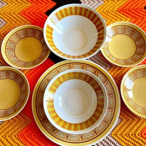 Golden Yellow Mid-Century Ironstone Tableware Collection- Mikasa/ Taylor, Smith & Taylor- Collection Of 7 Pieces.