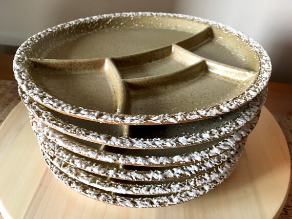 Laurentienne Pottery Quebec- Divided Dinner Plates- Set Of 6.