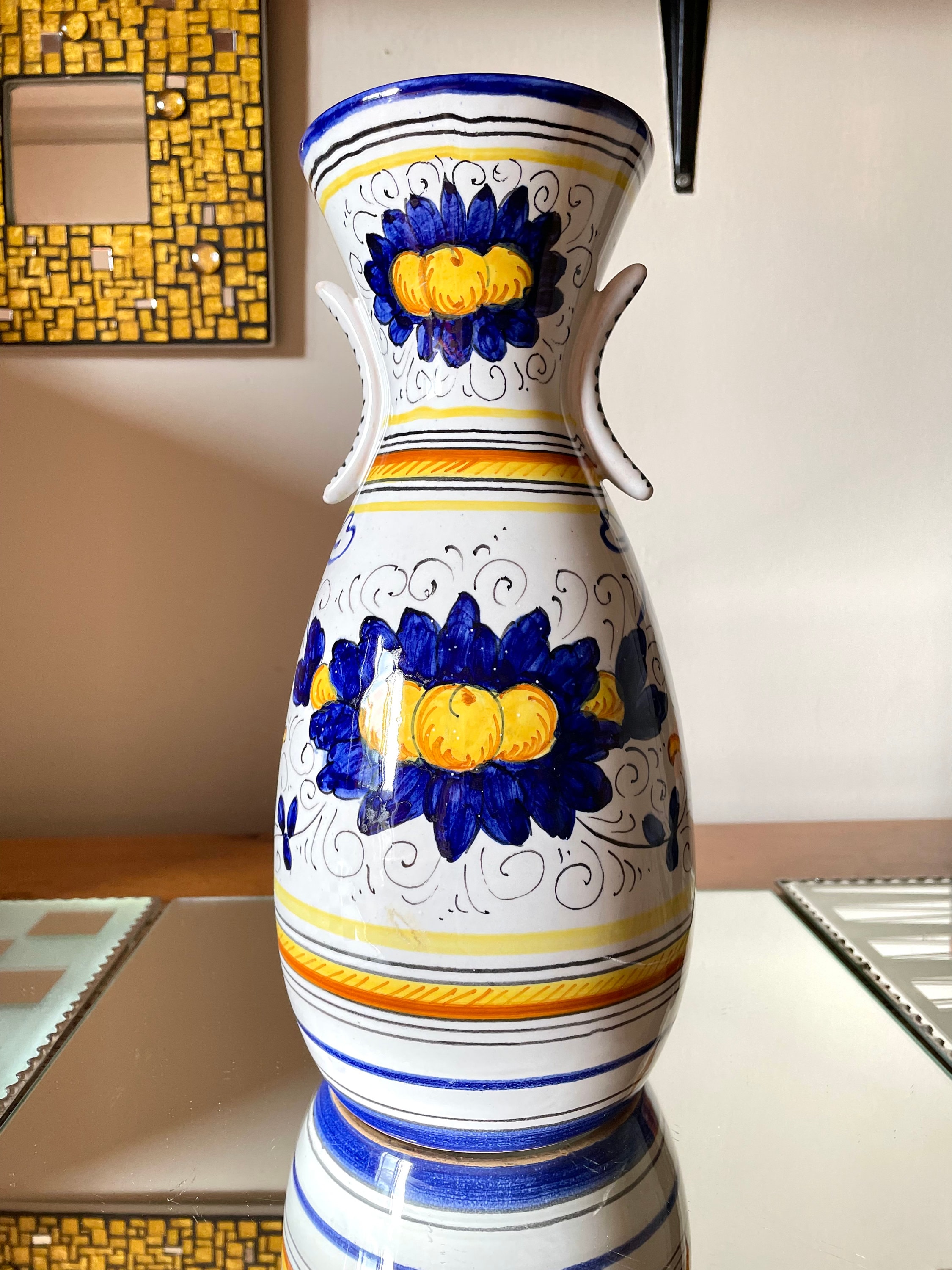 Large Italian Sberna Deruta Pottery Vase- Hand Painted. - Etsy