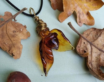 Glass Acorn and Leaf Pendant