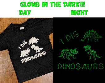 Glow in the Dark Dinosaur Skeleton Shirt T-Rex, Stegosaurus, Triceratops Adult, Toddler, Baby, Women