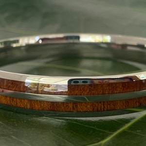 Hawaiian Design Jewelry Natural Koa Wood Stainless Steel Bangle island jewelry bracelet ( 10mm )