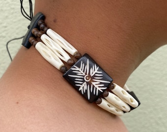 Handcrafted Hawaiian Bone Design String Choker