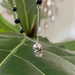 925K Sterling Silver Black Beaded Skull Head Pendant Charm