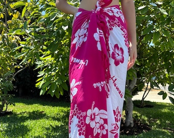 Hawaii Design sarong pareo roze/witte hibiscus tropische cruise strand zwembad sexy bikini cover-up wikkeljurk