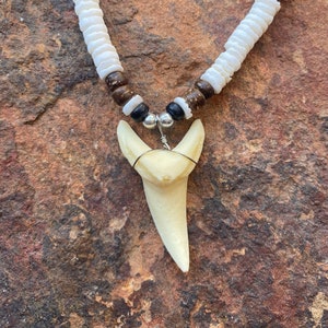 Hawaiian Mako 1&quot; Shark Tooth Pendant with Metal Tube Black Rubber Cord 18&quot; Necklace Jewelry