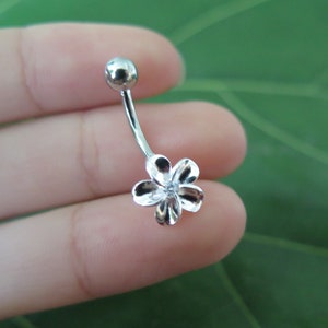 10mm 925K Sterling Silver Hawaiian Plumeria Flower CZ Belly Navel Ring Jewelry