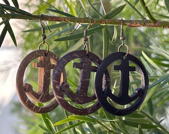 Hawaiian Design Jewelry Wooden Sea Anchor Carved Dangle Earrings