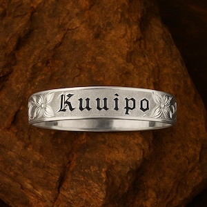 Hawaiian Jewelry Solid .925 Sterling Silver Scroll KUUIPO ( Sweetheart ) Smooth Edge Bangle