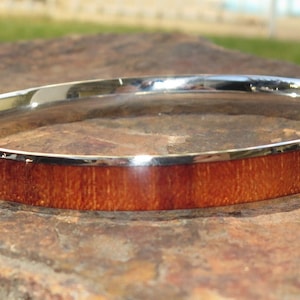 Koa Wood Stainless Steel Natural Hawaiian Bangle Island Jewelry Bracelet ( 8mm )