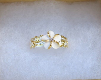 Hawaiiaanse 925K sterling zilveren scroll-plumeria-teenring 8 mm verguld