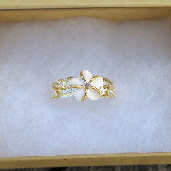 Sterling Silver Yellow Gold Plated 2 Tone Hawaiian Heirloom Scroll Plumeria Cut Out Edge Toe Ring 6mm Band