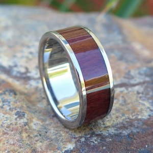 Hawaiian Koa Wood Jewelry Inlay Titanium Wedding Ring Band 8mm
