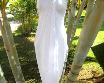 Hawaii Design Sarong Pareo Solid White Tropical Cruise Beach Pool Sexy Bikini Cover-Up Wrap Dress