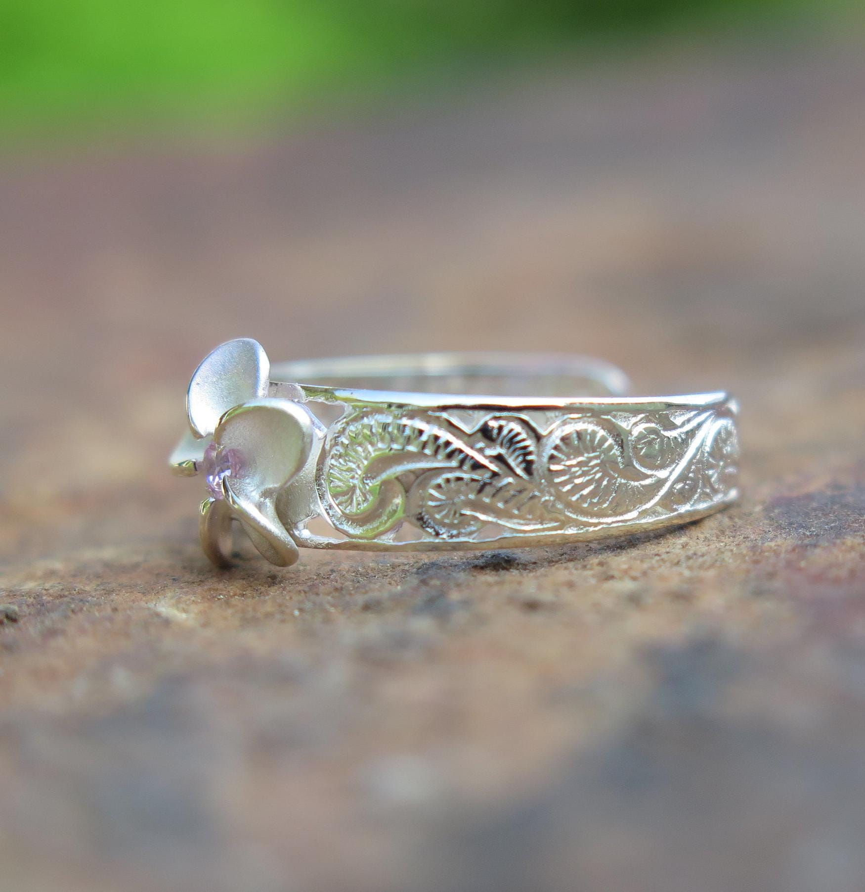 Hawaiano Argento Tre Colori Oro 3 Plumeria Fiore Cz Anello Di - Foto 9