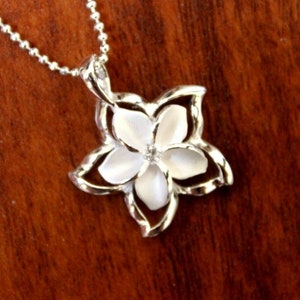 Hawaiianische Sterling 925K Silber Schmuck Anhänger Halskette Cut Out Umriss Plumeria
