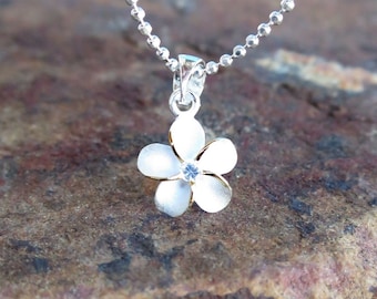 Hawaii Jewelry Genuine Sterling Silver 2 Tone Plumeria Pendant Necklace