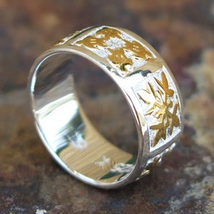 Hawaiian Design 925K Jewelry Sterling Silver Gold Quilt Honu Sea Turtle Wedding Ring Band 8mm