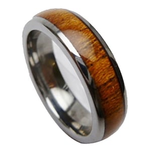 Hawaiian Design Jewelry Stainless Steel With Koa Wood Inlay Wedding Band 6mm