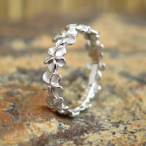 Plumeria Flower Lei Hawaii Jewelry 925 Silver Wedding Ring Band