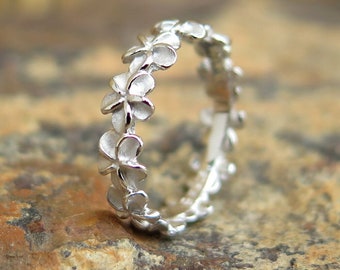925 Sterling Silver Plumeria Hawaiian Flower Lei Wreath Hawaii Jewelry Wedding Ring Band 5mm