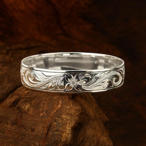 Hawaiian Jewelry Solid 925 Sterling Silver Queen Scroll Smooth Edge Black Border Bangle