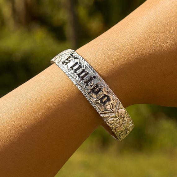 Hawaiian Jewelry Solid .925 Sterling Silver Scroll Black Enamel 