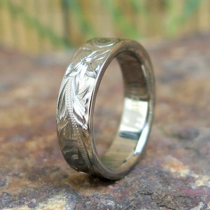 Genuine Hawaiian Design Titanium Scrolling Scroll Leaves Wedding Ring Band 6mm