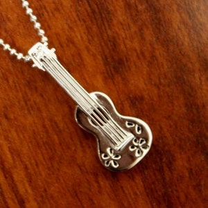 Hawaiian Design Ukulele Guitar Jewelry 925K Sterling Silver Pendant Necklace