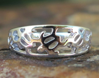 Hawaiian Design Jewelry 925K Sterling Silver Honu Sea Turtle Cutout Band Wedding Ring 8mm