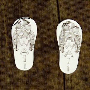 Hawaiian Design Jewelry 925K Sterling Silver Slippers Flip Flops Zirconia Stud Earring