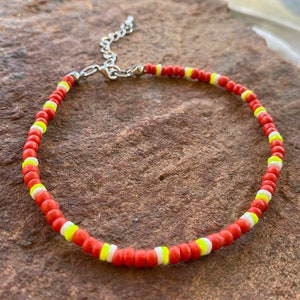 Hawaiian Natural Puka Shell Anklet Adjustable Chain 9.5&quot; Red Orange Yellow White
