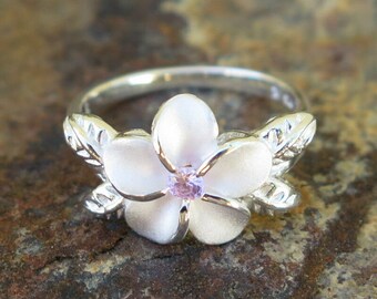 Flower Silver 925 シルバー 花形リング Hawaiian Design 925K Sterling Silver 4 Leaves Plumeria