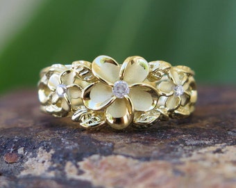 Plumeria Flower Seed Silver & Gold Filled Adjustable Crystal Women Wedding Rings Plumeria Flower Seed Silver & Gold Filled Adjustable Crystal Women Wedding Rings