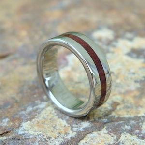 Hawaiian Koa Wood Inlay Titanium Wedding Ring Band Jewelry 6mm