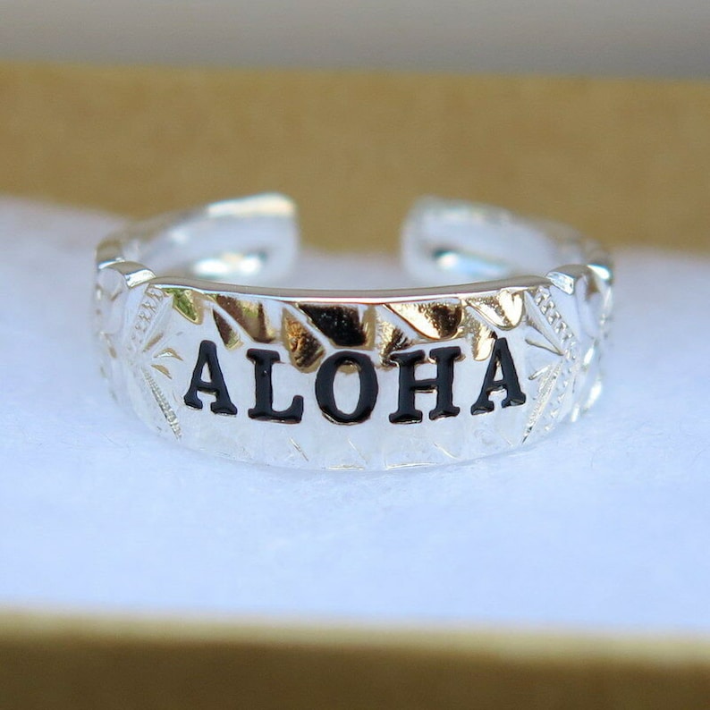 Hawaiian 925K Sterling Silver ALOHA Scrolling Toe Ring Black Etsy